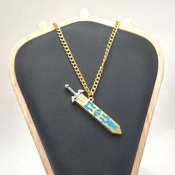 Stainless Gold Silver Legend of Zelda Master Sword BOTW Necklace Gamer Gift Set - Picture 5 of 7